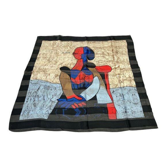 Vintage Picasso-Inspired Silk Scarf – Abstract Woman Print Art Wrap 1980s–1990s - Picture 8 of 8